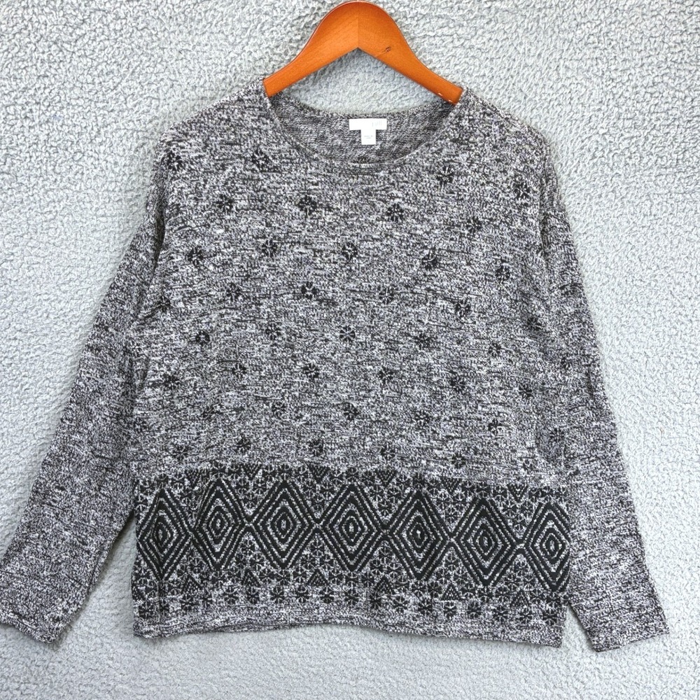 J. Jill Fair Isle Pullover Sweater Womens L Gray Knit Geometric Long Sleeve Cozy - Picture 1 of 8